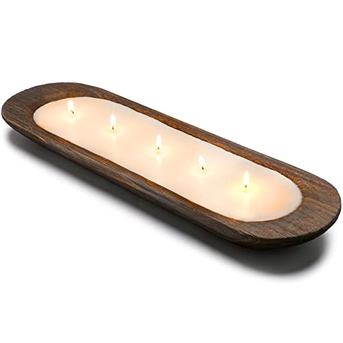 Weysat Wooden Dough Bowl Candles Scented Farmhouse Dough Bowl Candles Dough Bowls for Candle Making Soy Wax Wooden Candle for Farmhouse Decoration Coffee Table Centerpiece (Boat,20 Inch)