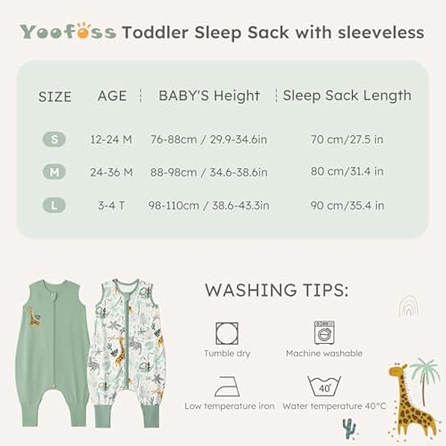 Yoofoss Toddler Sleep Sack with Feet 24-36 Months 100% Organic Cotton Baby Sleep Sack with Legs Toddler Wearable Blanket with 2-Way Zipper