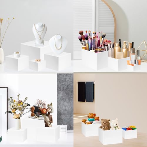 RETON 8 Stück Buffet-Erhöhungen, Acryl Lebensmittelerhöhungen für Buffettisch, 3x4x5x6x7x8x9x10 Zoll, weißes Lebensmittelständer Set mit hohlen Böden, Würfelboxen für Kuchen Hochzeit Party