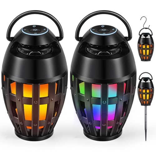 Outdoor Bluetooth Speakers with LED Flame Effect & Color Changing, IPX6 Waterproof, Bluetooth 5.3, USB Charging, Gifts for Men/Women, Torch Atmosphere Speaker for Patio/Garden/Party/Camping（2 Pack）