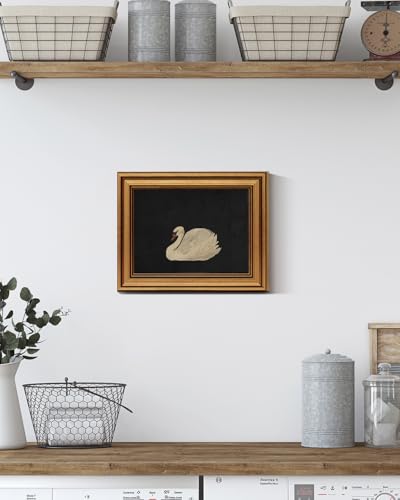 Image of HUARCEY Gold Framed Vintage Wall Art for Living Room, Grace Swan Art Painting Pictures Rustic Animal Bathroom Prints Farmhouse Wall Decor Mother's Day Gifts for Mom Canvas Swan Shelf Decor for Bedroom