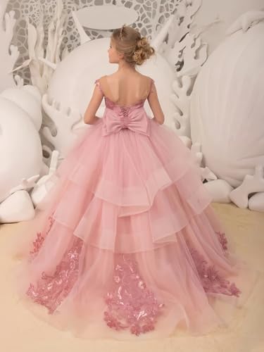 Flower Girl Dresses for Wedding Tulle Princess Pageant Dress for Girls Lace Applique Kids Prom Party Ball Gown4