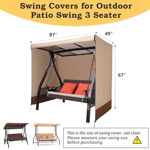 CHENGWEI Outdoor Swing Covers Waterproof for Patio Swing 3 Seater,Patio Swing Cover 3 Triple Porch Swing Cover for Winter,Outdoor Furniture Protector 87L X 49D X 67H inch