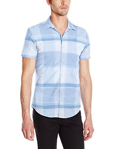 Calvin Klein Men's Yarn Dye Large Scale Check Short Sleeve Button Down Shirt