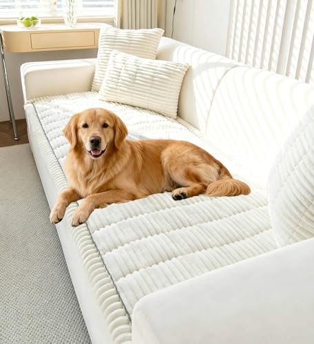 OTOB Couch Covers for Dogs Washable, Non Slip Plush Sofa Cover Kids Pet Friendly Furniture Protector, All Seasons Soft Cozy Fuzzy Sofa Slipcovers Dog Bed Mats (Cream, 31.5" x 63.0'')