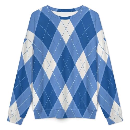 Plaid Fall Casual Loose Long Sleeve Crewneck Pullover Sweatshirt for Men And Women3