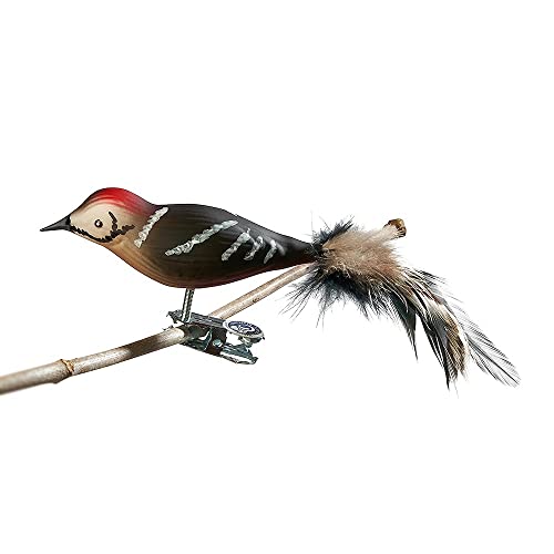 Schöner Christbaumschmuck 21 Birds of Glass® Glas-Vogel, Buntspecht mit Naturfeder, Glasschmuck...