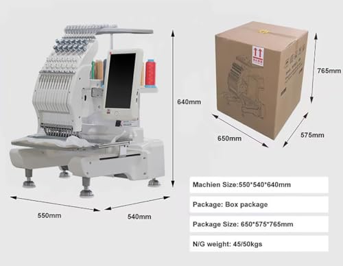YEQIN MiNi YQ-1201 Computerized Embroidery Machine with 12 Needles, 1200SPM Max Speed, 10'' Touch Screen, 11.81''x7.87''" Embroidery Area, Commercial Embroidery Machine for Flat, Hat, T-shirt and more
