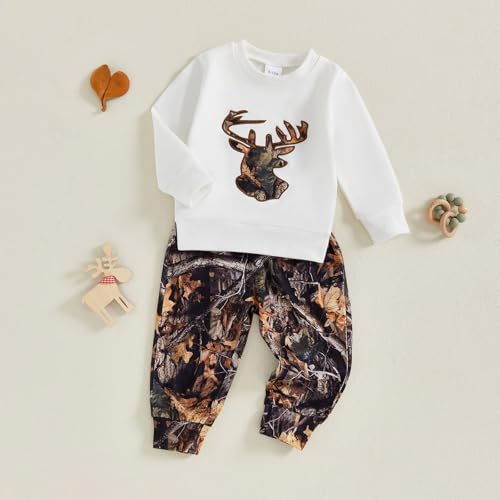 Toddler Baby Boy Hunting Clothes Reindeer Embroidery Long Sleeve Sweatshirt Jungle Camo Pants Set Fall Winter Outfit4