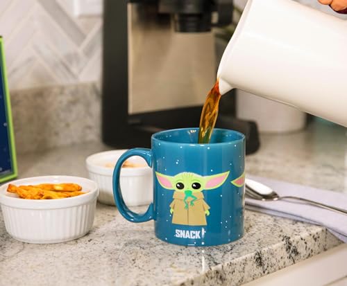Image of Silver Buffalo Star Wars The Mandalorian The Child Baby Yoda Grogu Protect Attack Snack Ceramic Coffee Mug, 20-Ounces