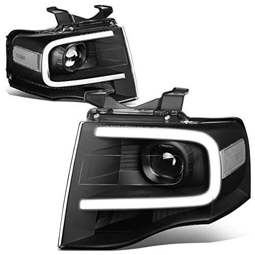 DNA MOTORING HL-3D-FEXP07-BK-CL1 Black Proejctor Headlights With 3D LED Day Running Light Bar Compatible with 07-14 Expedition