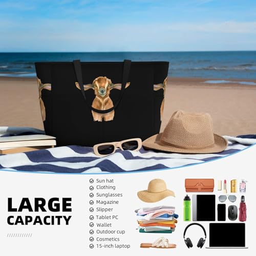 Farm Animal Goat Print Large Capacity Beach Tote Bag for Women, Waterproof Beach Travel Bag4