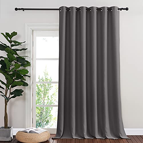 NICETOWN Sliding Glass Door Curtain Extra Long 132 inches Long, Grommet Thermal Insulated Blackout Patio Door Curtain Panel for Bedroom/Pergola, Gray, 1 Panel, W80 x L132