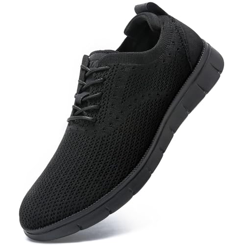 LEZTA Schuhe Herren Anzugschuhe Sneaker Oxfords Business Mesh Stoff Atmungsaktiv Sportschuhe Tennisschuhe Walkingschuhe Komfortabel Ganz Schwarz 44 EU