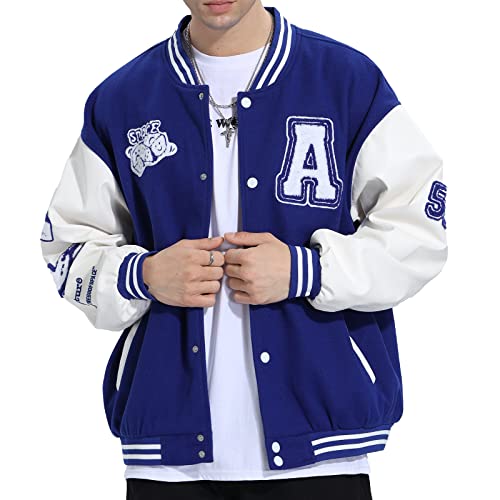 Eocicvvi Herren College Jacke Übergangsjacke Damen Freizeit Jacke Harajuku Stil Sportjacke Streetwear Stehkragen Herbst Frühling mit Taschen（Blau,XL