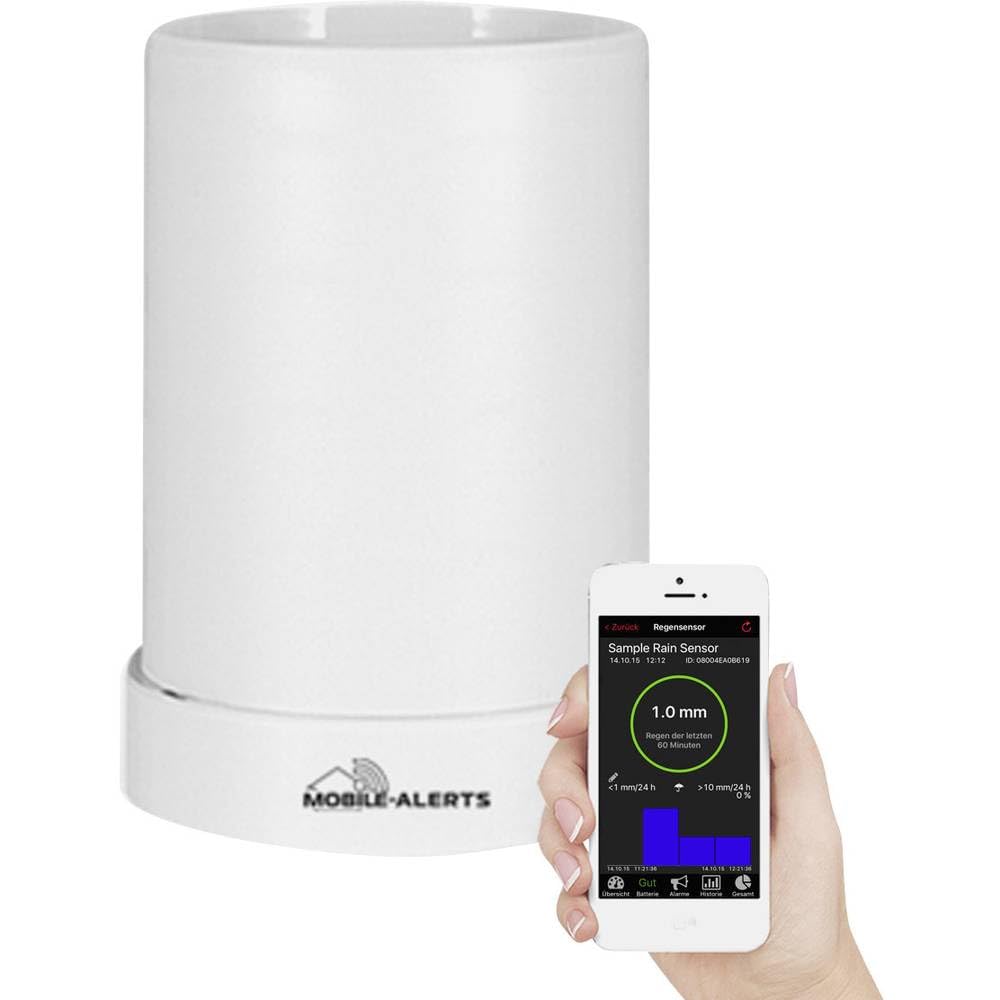 Technoline Alerts MA 10650 Regensensor,Pro Series, Zusatzsensor, Datenübertragung auf das Smartphone, Alarmierung via Push-Mitteilung, weiß, 13,3 x 13,3 x 18,5 cm