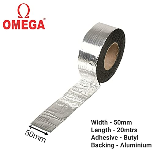 Image of OMEGA Butyl Adhesive Aluminium Waterproof Heavy Duty Leakage Repair Flashing Tape, Roll for Roof, Water Tank, Pipe, Window, Gutter, Crack & Joint Sealing (50mm x 20mtr)