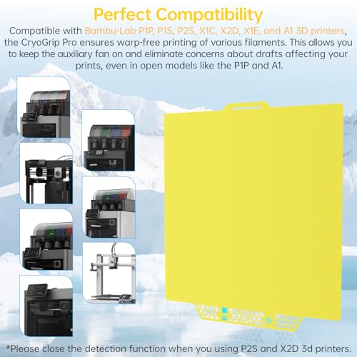 Image of BIQU CryoGrip Pro Glacier-Yellow 257x257MM for Bambu-Lab P1P /P1S /P2S /X1C /X1E /A1 3D Printers Panda Build Plate Double Sided Upgrade Removable Surface Platform