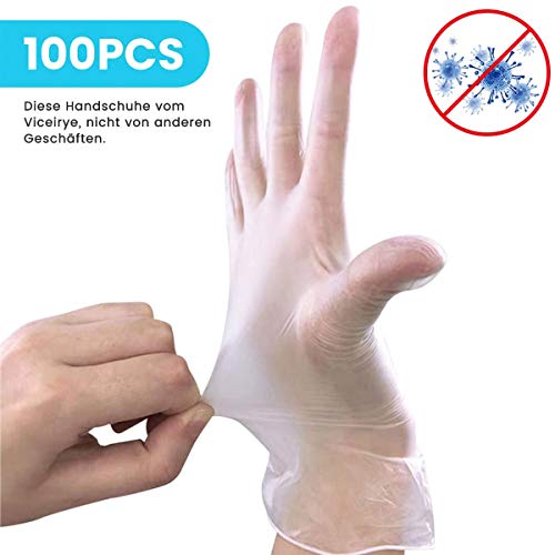 Einweghandschuhe von Viceirye, Einmalhandschuhe transparent, PVC Handschuhe, Einweg-Vinylhandschuhe für den Lebensmittelservice, Reinigung, Geschirrspülen Gr. L 100 STK.