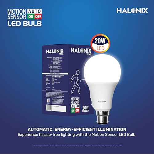 Image of Halonix 20W Motion Sensor Led bulb | Color-6500K White | Auto on- Auto Off light | Motion sensor Led Light | Pack of 6 | Base-B22