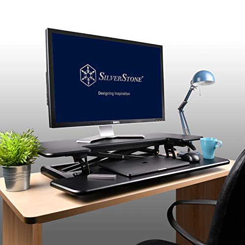Silverstone Technology DR01 - Supporto per monitor da tavolo, regolabile in altezza e vassoio rimovibile per tastiera a tutta lunghezza, resistente ai graffi e può contenere fino a 15 kg