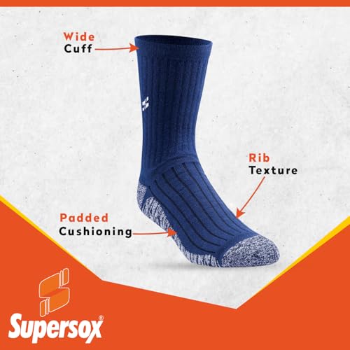 Supersox Calf Length Sports Socks For Men Combo, Made With Durable Breathable Cotton, Anti Odour, Anti Bacterial, Anti Sweat, Moisture Aborbant with Thick Cushioned Bottom (Multicolor, Pack of 3)