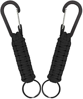 XCOZU 2 Pack Paracord Keychain, Paracord Key Chain Paracord Keyring Braided Paracord Lanyard with Snap Hook Carabiner Clips, Paracord Carabiner for Outdoor Survival Camping HikingBlack