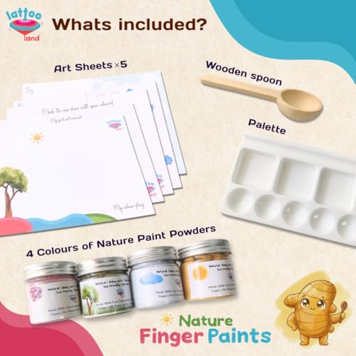 Image of Lattooland Nature Finger Paints for Babies & Toddlers | 100% Natural Taste-Safe & Non-Toxic Finger Baby-Safe Colour Set | Vegetable Based Child -Safe Paint for Sensory Play, Art & Creative Learning