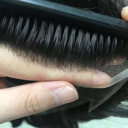 Human Hair Toupee for Men prosthesis N.L.W. European Hair Pieces replacement system for Mens with 10x8" HD Super Thin French Lace hairs implant patch untis for man #1 Jet Black