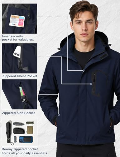 Image of Zoofly Mens Hiking Jacket Waterproof with Hood Lightweight Windbreaker for Outdoor Travel