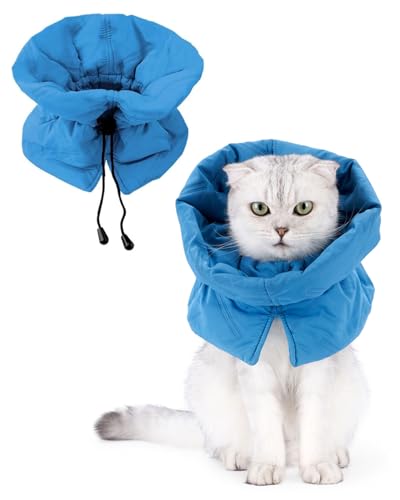 JUKOTA Collare per Recupero Gatto, Cono Elisabettiano Anti-morso, Non Leccarsi per Gattino, Impedisce di Leccare le Ferite (Blu, M)