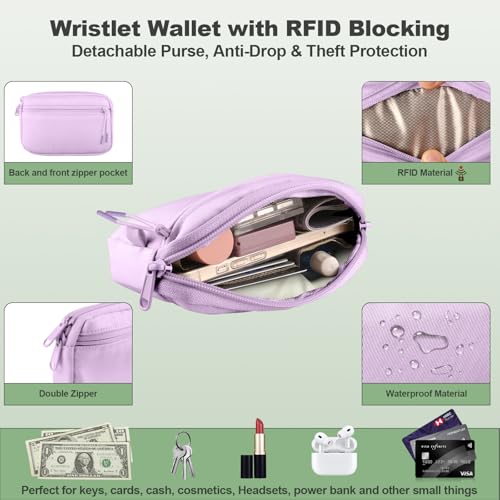 Image of YFWE Clip and Go Strap for Phone with Wallet Crossbody, Adjustable Phone Lanyard with Detachable RFID Wristlet Wallet, Pattern Strap, Light Purple(M)