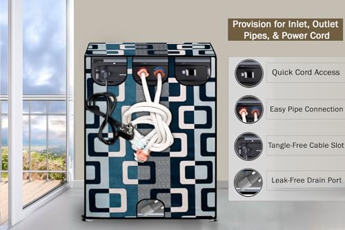 Image of Stylista Waterproof Front Load Washing Machine Cover Compatible for Haier 8 kg, Lattice Pattern Blue