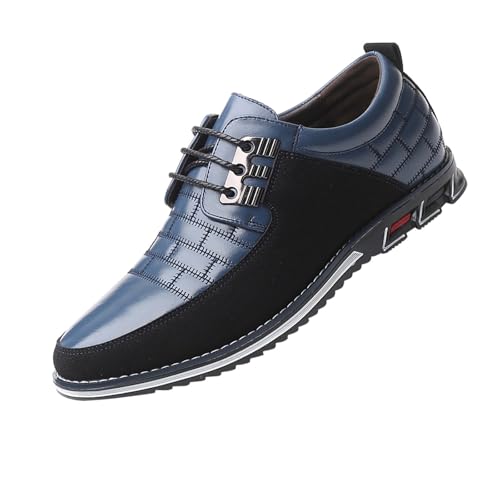 2026 Zapatos de hombre de moda con cómodos cordones transpirables para ocio negocios zapatos de hombre suela de cuero tacón de cuero, azul, 50 EU