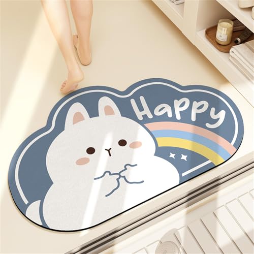 バスマット 浴室足ふき 速乾 吸水 ソフト マット アニマル 柄風呂 トイレ おしゃれ 動物 猫柄 柴犬 うさぎ 柔らかい洗える 滑り止め 大判 脱衣所 洗面所 新生活 丸めて収納コンパクト(ウサギ柄, 40x60cm)