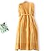 Hfyihgf Summer Cotton Linen Shirt Dresses for Women Elbow Sleeve Pleated Crew Neck High Waist Comfy Casual Long Maxi Dresses Yellow