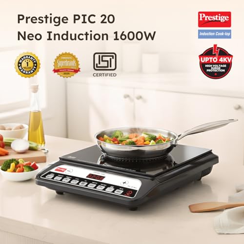 Prestige Pic 20 Neo Induction Cooktop 1600W|Indian Menu Options| Automatic Voltage Regulator| Timer With User Pre-Set, Manual, Black view 2