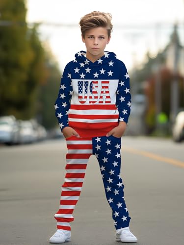 Image of boys' clothing sets, 2-Piece Hoodie & Pants Outfits for Boys Size 4-14 | Lightweight Non-Fleece Fall & Spring Clothing Sets