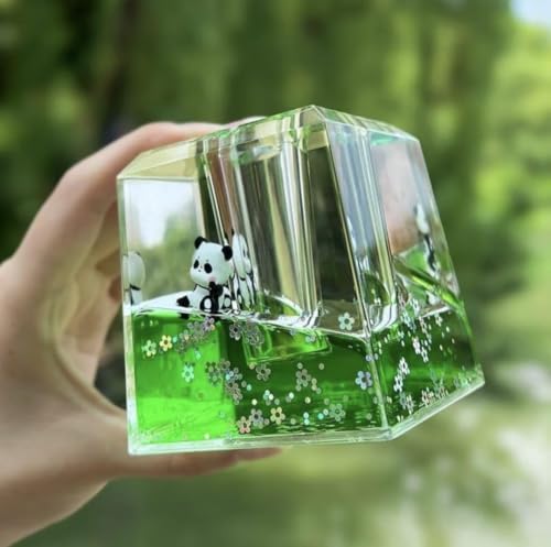 Image of Kawaii Panda Liquid Motion Paperweight with Floating Glitter, Unsinkable Fluid Sensory Desk Toy, Decorative Stress Relief Accessory for Office, Home, Study Table, Kids & Adults