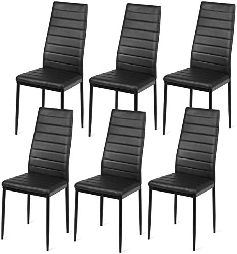 WV LeisureMaster Lot de 6 chaises de salle à manger modernes en similicuir avec pieds en métal et dossier haut rembourré, noir