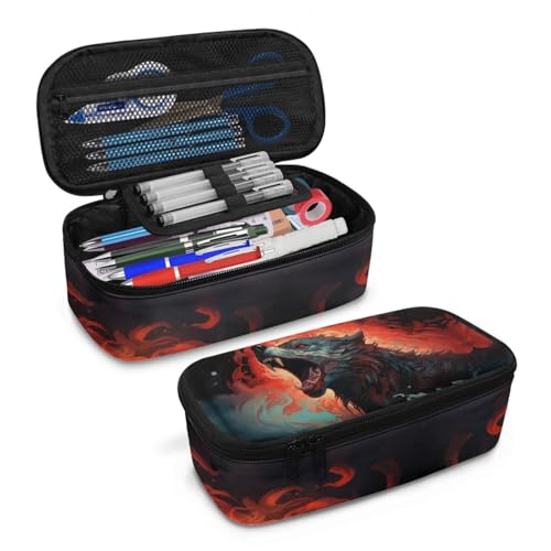 Image of Cool Wolf Boys Pencil Pouch for Kids Large Storage Pencil Case for Elementary Children Black Pencil Box for Girls Toddler Ninos Pencil Bag with Double Zipper Pencil Organizer,Daily