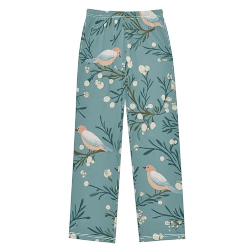 Bird Spring Wildflowers Boys Long Pants Soft Trousers Elastic Waist Kids Lounge Bottoms with Pockets S-XL
