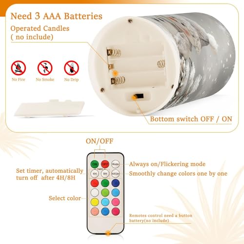 Image of Christmas Lights Flameless Candles Snowman Pine Cones Snowflake Pillar Candles Set of 2 Battery Operated Remote Control Warm Lights Home Decor