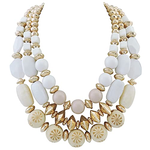 Bocar Collana a 3 strati con perline grosse e alla moda, multi strato, da donna, standard, in acrilico, senza pietre preziose, Standard, Acrilico, Nessuna pietra preziosa