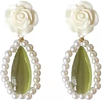White Rose Opal Drop Earrings - Hypoallergenic Rose Gold-Plated Dangle Earrings with Opal Gemstone - Elegant Jewelry Gift for Women with Sensitive Ears (B0DFVCJY8Q) Amazon Price History, Amazon Price Tracker