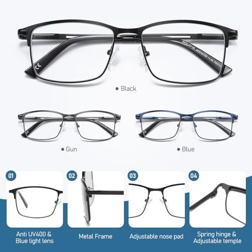 Image of LKEYE Progressive Multifocus Reading Glasses Men No Line Multifocal Transition Blue Light Readers Metal Wide Frame Eyeglasses