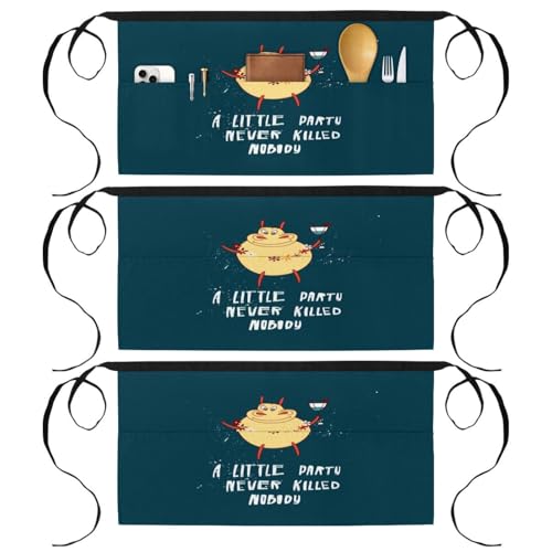 Lot de 3 tabliers courts avec 3 poches multicolores 60x30.5 cm pour la cuisine