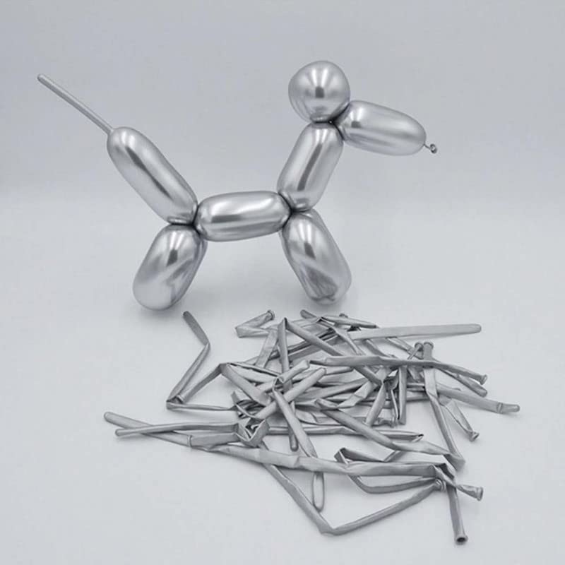 HiPPITY HOP The party collective Silver Kakdi Shape Long Magic Tying Twisting Balloon For Balloon Decoration (50pcs)