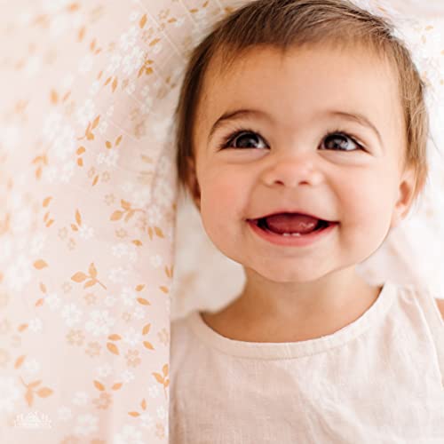 Image of Mini Wander Swaddles for Newborns Muslin Swaddle Blankets - Breathable Soft Receiving Blanket Baby Essentials | 47 x 47 Cotton - Whimsy Floral (Multi-Peach)