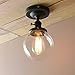 Pathson Industrial Semi-Flush Mount Ceiling Light, Vintage Style Pendant Lighting, Glass Shade Hanging Light Fixtures for Laundry Room Living Room Cafe Bar